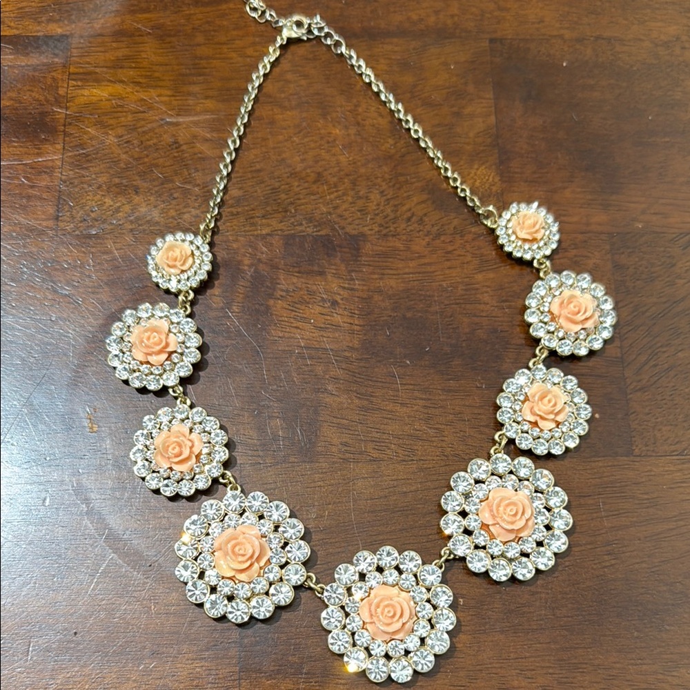 Elegant Gold and Pink Floral Necklace 5/$25